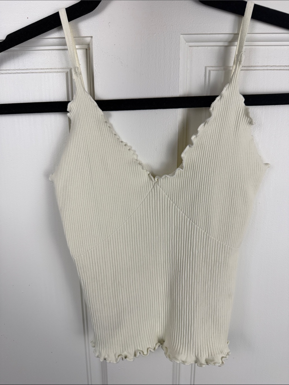 FREE PEOPLE Women's Cream Ribbed V-Neck Tank Top